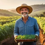 유기농업관리사 시험과 유기농법 실습 연계 - **Prompt:** A vibrant and serene organic farm in the heart of the Portuguese countryside during gold...