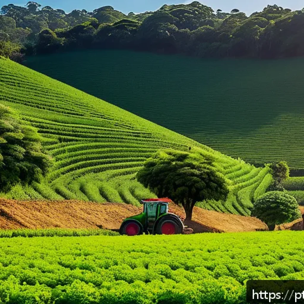 유기농업관리사와 지속 가능한 농업 - A vibrant organic farm scene in Brazil featuring diverse crop rotation fields with lush green plants...