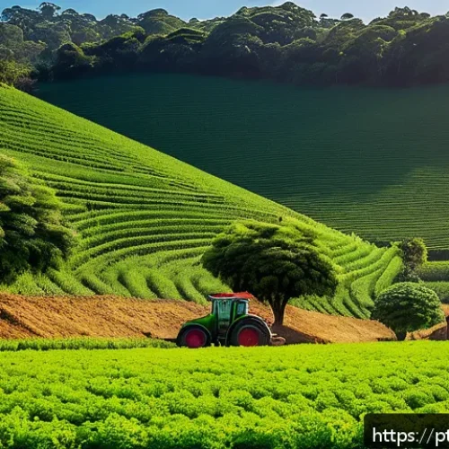 유기농업관리사와 지속 가능한 농업 - A vibrant organic farm scene in Brazil featuring diverse crop rotation fields with lush green plants...
