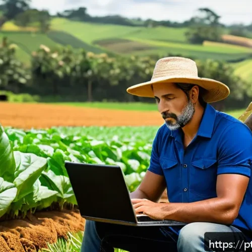 유기농업관리사 업무 스트레스 관리 - A detailed scene of an organic farm manager in Brazil, thoughtfully reviewing agricultural regulatio...